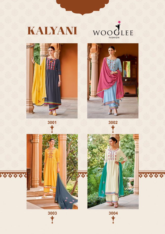 Kalyani By Wooglee Embroidery Rayon Weaving Readymade Suits Wholesalers In Delhi